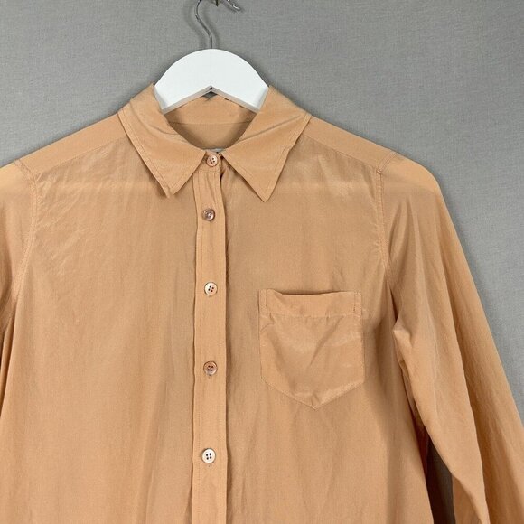 Equipment Womens Top Small Parasol Peach Orange Silk Button Shirt Blouse Work - Picture 2 of 11